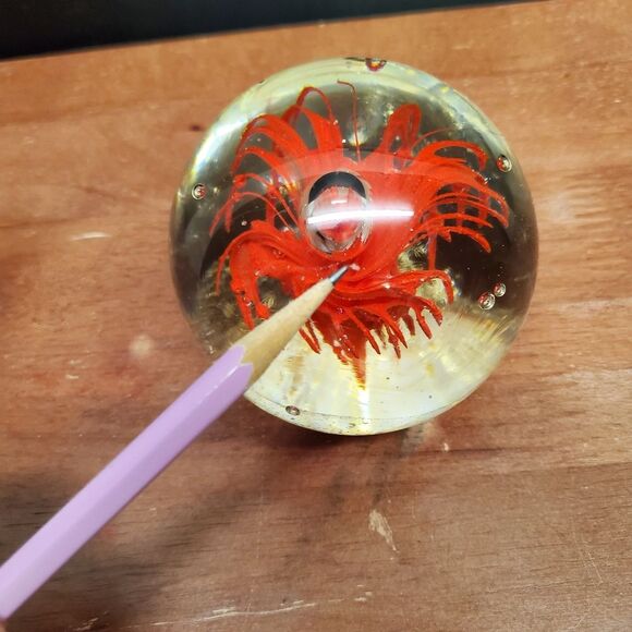 Red Volcanic Burst Eruption Jellyfish Glass Paperweight - Picture 6 of 12